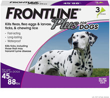 Load image into Gallery viewer, Frontline Plus Flea and Tick Treatment for Dogs 3 Month Large Dog 45-88 Pounds
